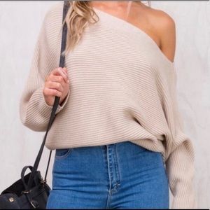 Princess Polly Off the Shoulder Cream Sweater